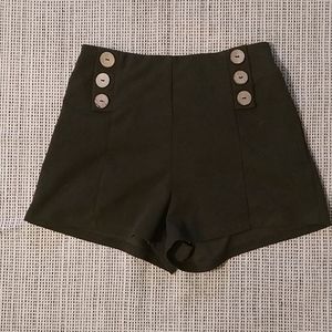 High Rise dark green fabric shorts